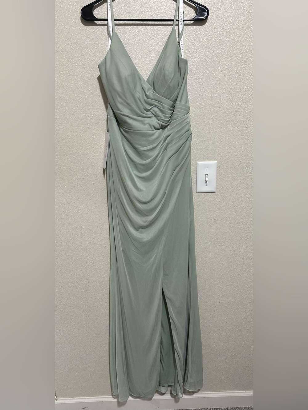 Azazie Dusty Sage Spaghetti-Strap Stretch Chiffon Maxi Dress